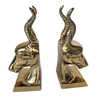 Pair of Vintage Solid Brass Gazelle Bookends For Sale