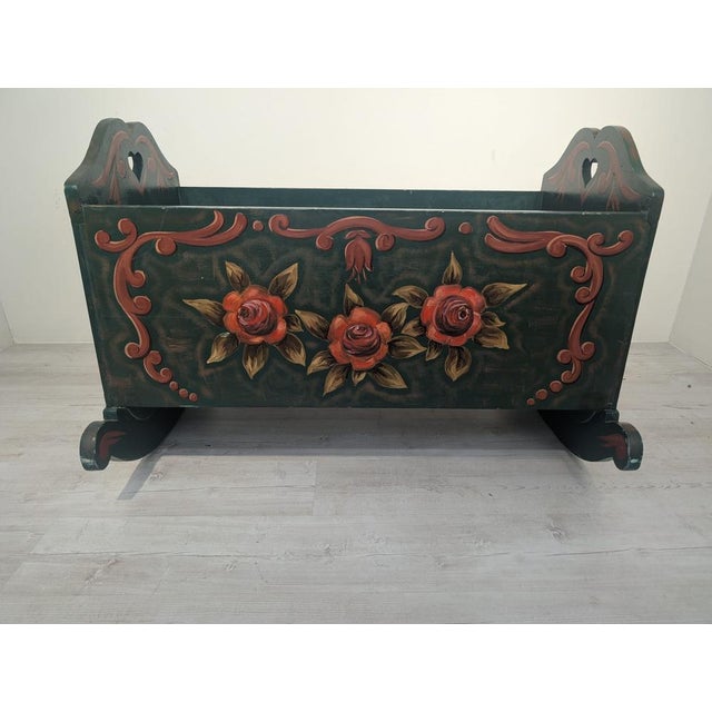 Vintage Hand-Painted Wooden Cradle, 1940s For Sale - Image 14 of 14
