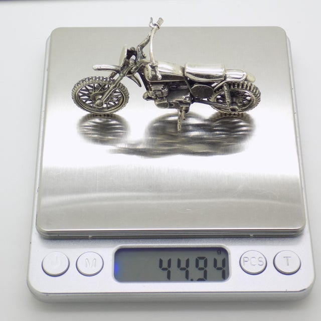 Vintage Italian Handmade Genuine Sterling Silver 925 Large Motorcycle Bike Sculpture Figurine For Sale - Image 10 of 11