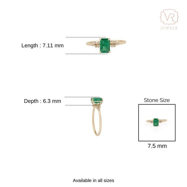 1.06Carat Emerald and Diamond 14k Yellow Gold Floral Cluster Engagement Ring Size 8 For Sale - Image 11 of 15