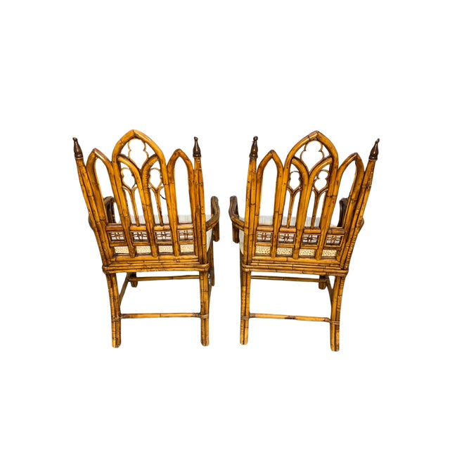 Gothic 20th Century English Faux Bamboo Gothic Armchairs – Pair For Sale - Image 3 of 3