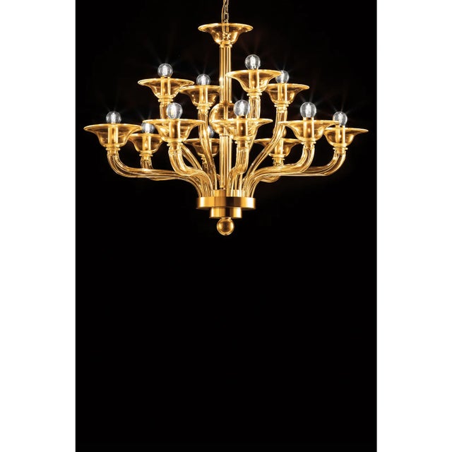 Elegant chandelier in amber color made in Murano glass and plating gold24k metal frame. For classical and modern...