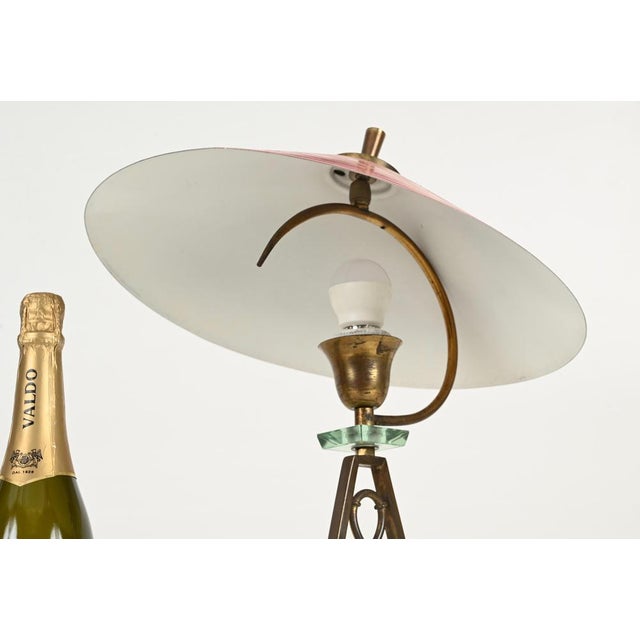 Stilnovo Adjustable Table Lamp in Red Metal, Brass and Green Glass from Stilnovo, Italy, 1950s For Sale - Image 4 of 17