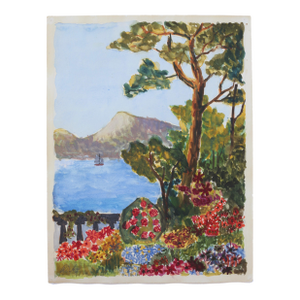 Mid-Century 1950s Amalfi Coast Landscape Outsider Folk Art Water Color Painting