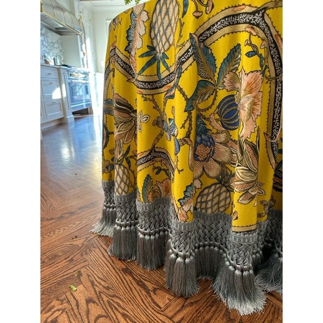 Custom Table in Pierre Frey Du Roi and Samuel & Sons Tassel Fringe For Sale - Image 9 of 9