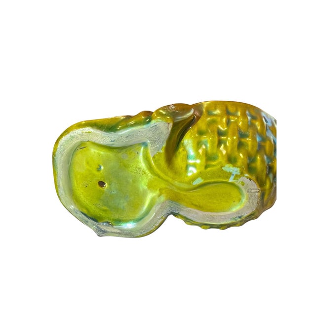 Art Nouveau Vintage Zsolnay Hand Crafted Pottery Small Children Sitting & Holding Basket, Eosin Iridescent Green Glaze For Sale - Image 3 of 11