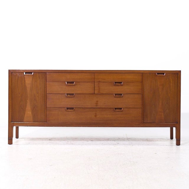 Mount Airy Janus Mid Century Walnut Lowboy Dresser This lowboy measures: 72 wide x 19 deep x 31.5 inches high Good Vintage...