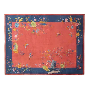 Antique Chinese Art deco Oriental Rug, in Room size W Chinese Motifs and Flowers