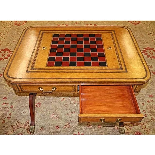 Tan Drexel Heritage Regency Style Leather and Mahogany Game Table For Sale - Image 8 of 11