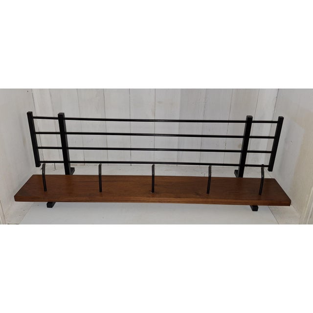 1970s Vintage Wall-Mounted Coat Rack with Black Metal and Teak Wood Strip, 1970s For Sale - Image 5 of 5