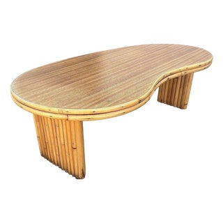 1950s Restored Mid-Century Stacked Rattan Biomorphic Coffee Table w/ Formica Top For Sale