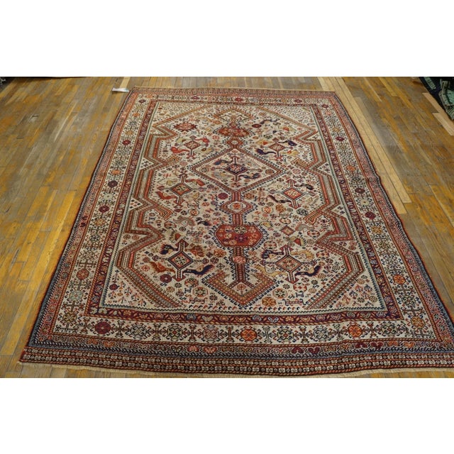 Striking White Ivory Color With Special Medallions Design Antique Persial Tribal Khamse Rug For Sale - Image 4 of 5