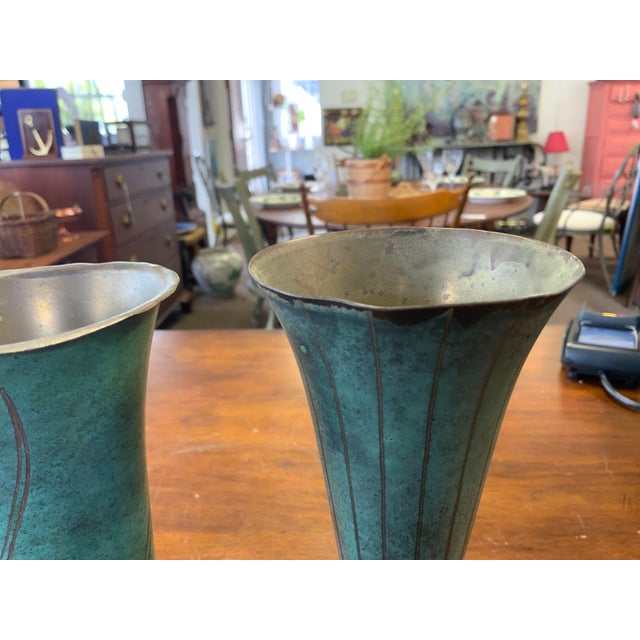 Verdigris 20th Century Art Deco Copper Verdigris Vase Set For Sale - Image 8 of 8