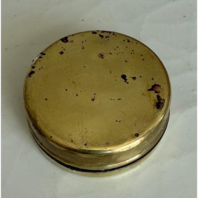 Metal Maxim's Paris Restaurant Brass Round Lidded Box For Sale - Image 7 of 8