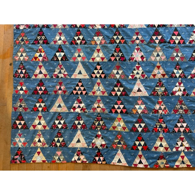 Blue Antique All-Cotton Mosaic Triangle / Half-Square Triangle Quilt Circa 1900-1940 For Sale - Image 8 of 14