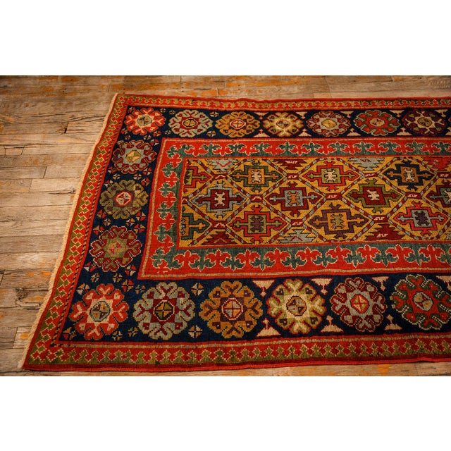 1880s Yellow Antique Geometric Tribal Knotted Wool Caucasian Tallish Runner Rug For Sale - Image 4 of 8