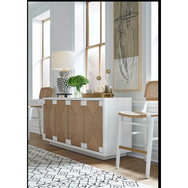 Kenneth Ludwig Chicago Carson White & Rattan Barstool For Sale - Image 4 of 5