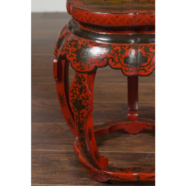 Chinese Ming Dynasty Style 1920s Red and Black Lacquered Drum Stool or Table For Sale - Image 11 of 12
