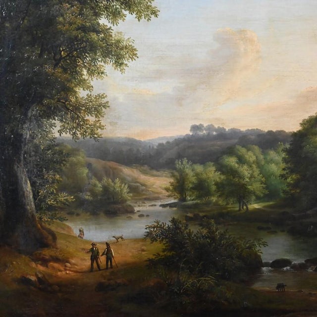 This oil on canvas by Auguste Savary depicts a landscape typical of the naturalist sensibility of the mid-19th century. It...