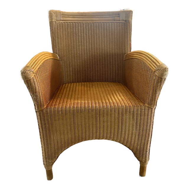 Vintage Palecek Wicker Rattan Bamboo Chair Coastal Mid Century Modern Boho Chic For Sale