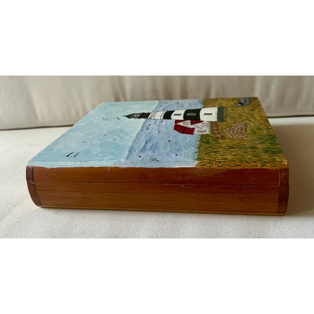 Coastal Chic Hand Painted Lighthouse Cigar Box, Signed by Artist For Sale - Image 10 of 13
