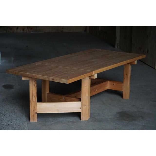 Danish Modern Brutalist Extendable Dining Table in Pine by Tage Poulsen, 1970s For Sale - Image 3 of 18