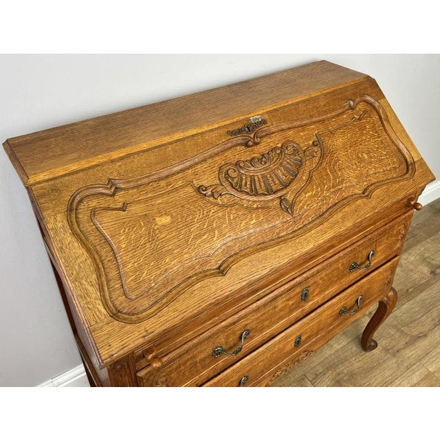 Vintage French Louis Oak Secretaire For Sale - Image 4 of 16