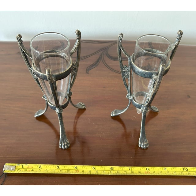 Pair of Art Nouveau / Jugendstil Silver-Plated and Glass Vases, Central Europe, Circa 1900, Set of 2 For Sale - Image 3 of 9