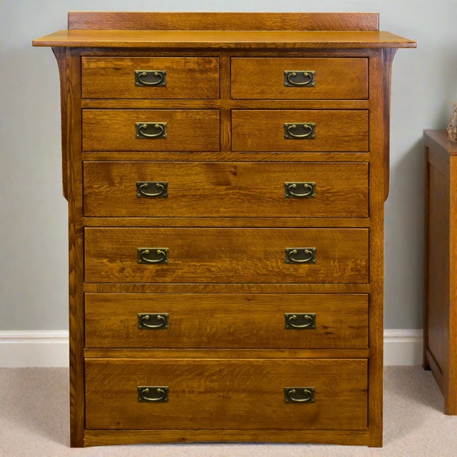 Brown Mission Quarter Sawn Oak 8 Drawer Dresser - Walnut For Sale - Image 8 of 11