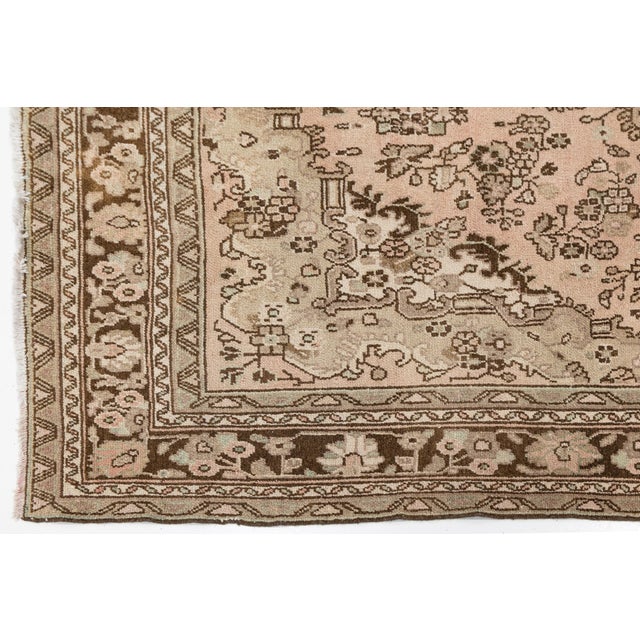 Blush Vintage Hand-Knot Turkish Oushak Area Rug in Soft Blush, Taupe, and Espresso Brown For Sale - Image 8 of 10