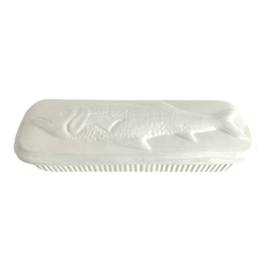 Vintage El Camino California Pottery White Ceramic Embossed Fish Casserole