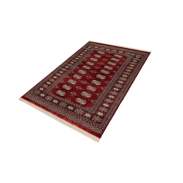 Abstract Rustic Bokhara Red/Gray Hand Knotted Wool Rug For Sale - Image 3 of 9