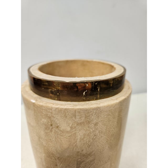 Cream Lidded Tessellated Stone and Brass Jar -Trinket Box For Sale - Image 8 of 16
