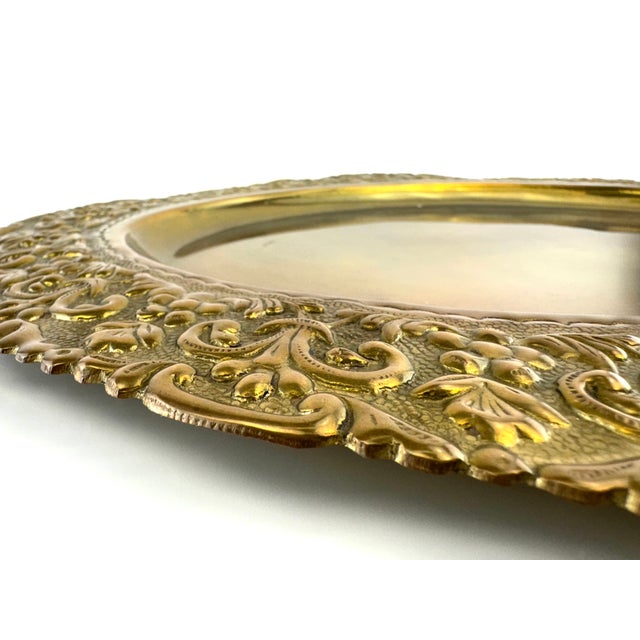 Vintage Ornate Brass Oval Tray With Intricate Floral Motif For Sale In Little Rock - Image 6 of 9