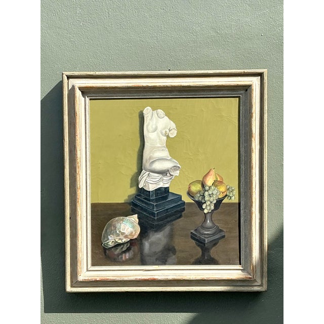Wood Vintage 1957 Original Still Life on Canvas For Sale - Image 7 of 12