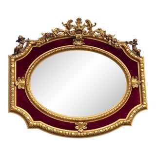 1970 French Louis XVI Gold Velvet Wood Wall Mirror For Sale