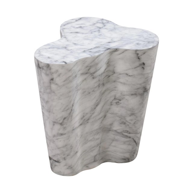 White Slab Marble Short Side Table For Sale - Image 8 of 8