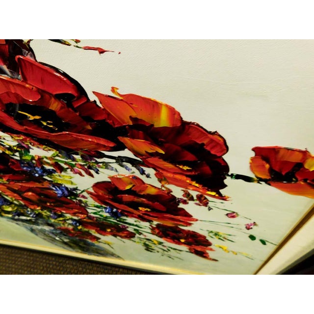 Textile Maya Eventov "Morning Poppies in Bloom" Flowers Original Acrylic Painting Canvas For Sale - Image 7 of 12