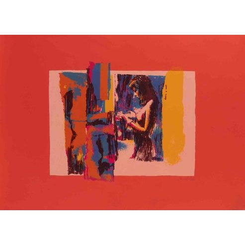 Woman i is a screen print realized by Nicola Simbari in 1976. Hand-signed on the lower right. Numbered .Edition of 90. The...