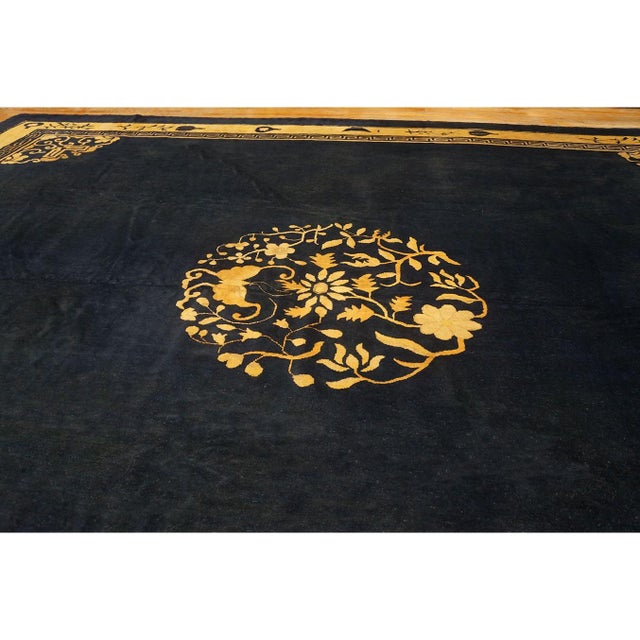 Traditional Navy Blue Medallion Oriental Antique Chinese Peking Room Size Rug For Sale - Image 4 of 10