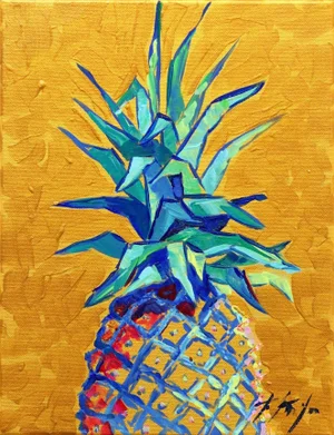 Pineapple Gold - Contemporary Fruit Still Life Acrylic Painting by Kathleen Keifer