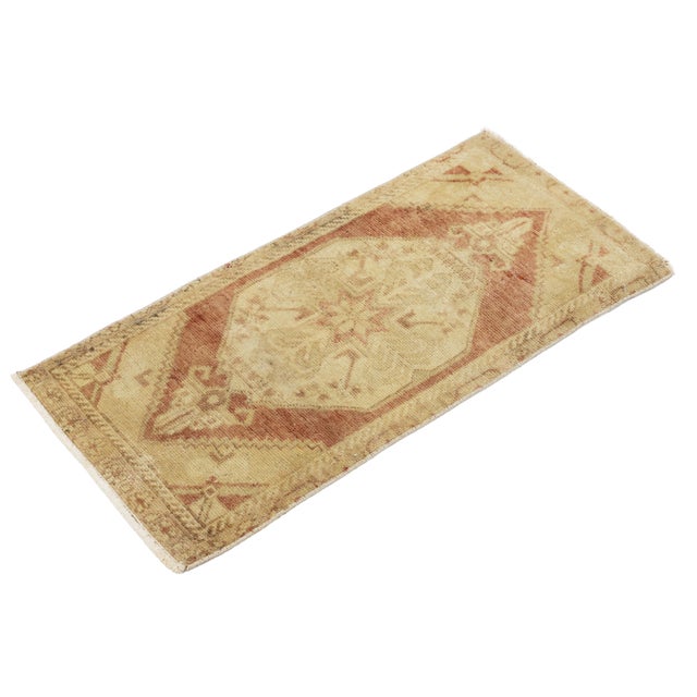 Turkish Antique Turkish Oushak Hand-Knot Wool Rug With Central Medallion, Small Accent Mat – 1' X 3' For Sale - Image 3 of 8