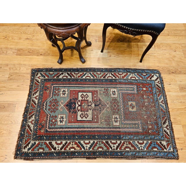 Antique Fachralo Kazak Rug, Hand-Knotted Wool, Red & Green, Caucasus, 3' x 5' For Sale In Chicago - Image 6 of 15