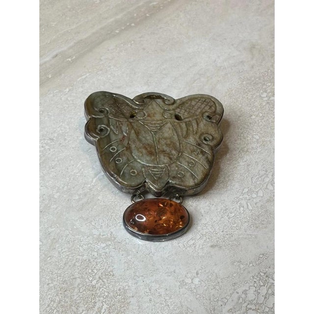 Mid 20th Century Vintage Stone Brooch With Amber For Sale - Image 5 of 12