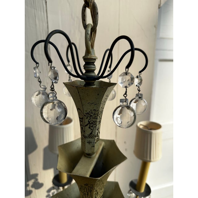 1950s Vintage Six Arm Painted Metal Chandelier For Sale - Image 5 of 12