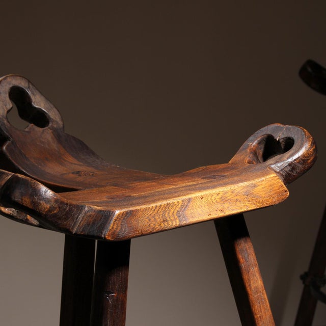 1970s Brutalist Wood Marbella Bar Stools, Spain, 1970s For Sale - Image 5 of 11