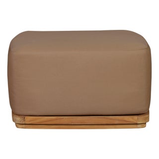 Eclipse Outdoor Solid Teak Wood Ottoman - Light Brown Fabric For Sale