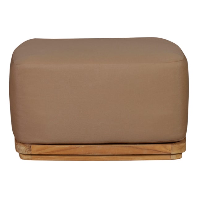 Eclipse Outdoor Solid Teak Wood Ottoman - Light Brown Fabric For Sale