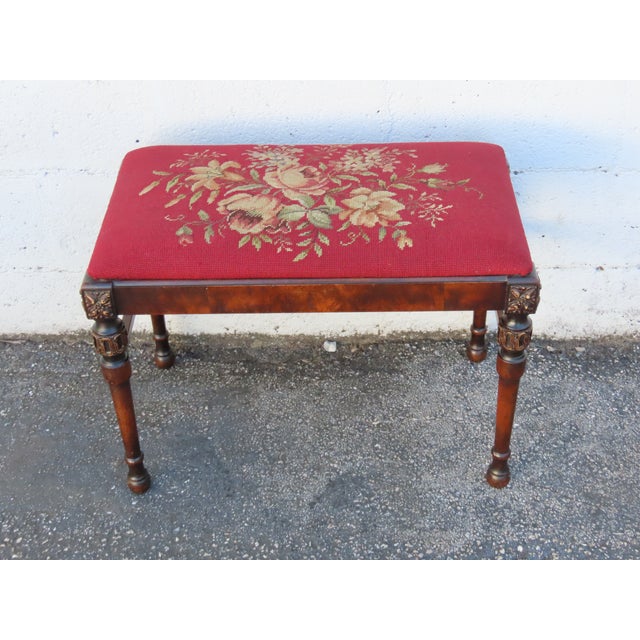 Brown Early 1900s Tapestry Carved Vanity Stool Bench Ottoman 6307 For Sale - Image 8 of 11
