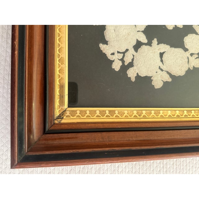 Late 19th Century Victorian Pin Prick Flower Basket Folk Art Black Velvet Deep Well Frame For Sale - Image 5 of 12